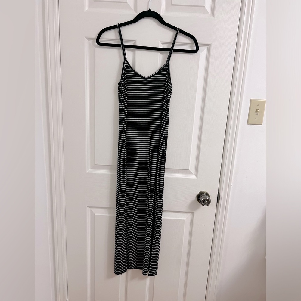 Superdry (S) Striped Black & White Casual Strapless V-neck Midi Summer Day Dress